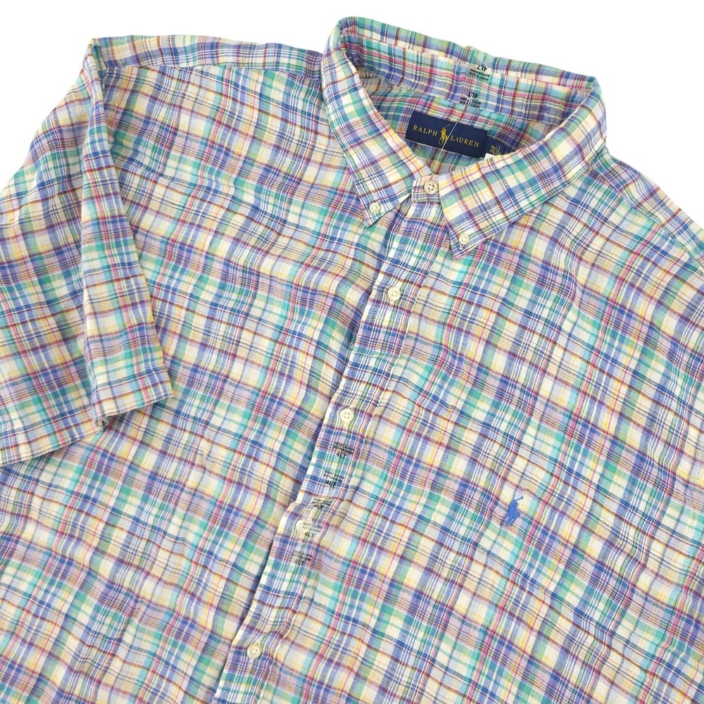 Ralph Lauren Shirt Mens 4XLT Multicolor Plaid Short Sleeve Button Down Casual